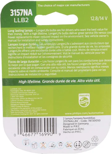 Vista 2 de Philips 3157NALLB2 LongerLife - Bombilla en miniatura, 2 unidades (paquete de 1)