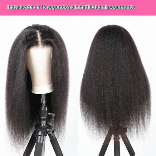 Vista 7 de Domiso Peluca con cierre sin pegamento, pre cortada, 7x5, de encaje, lacio rizado, frontal de encaje, de cabello humano para mujeres, para Sin