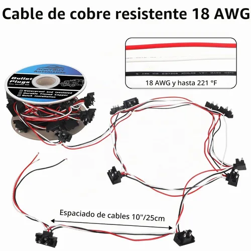 Vista 2 de 20x Enchufes de 3 Cables, Rollo de Arnés de Cable Tipo Bala Triple Macho, Arnés Pigtail de 3 Clavijas en Ángulo Recto 18AWG para Luz