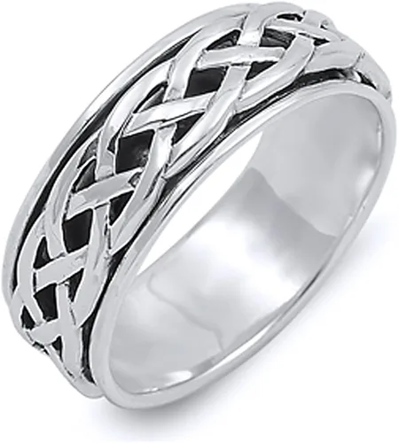 Vista 5 de Anillo de boda y compromiso de plata de ley con diseño celta de 0.315in (tamaño 4 a 14)