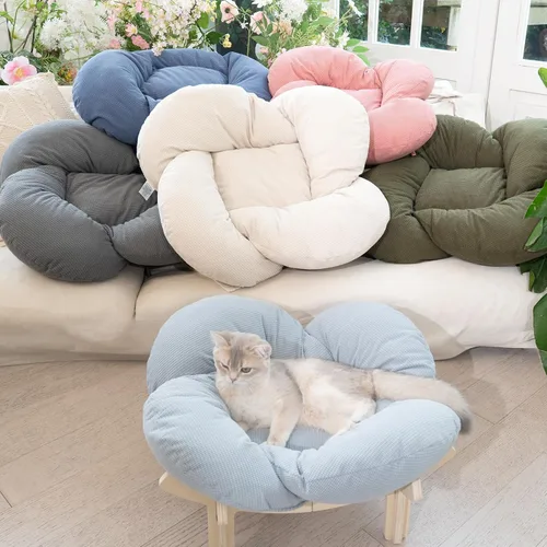 Vista 9 de CHEERHOME PETS Cama Elevada para Gatos de Madera con Cojín Sofá Mullido para Mascotas Sofá para Gatos de Interior Silla de Salón Elevada