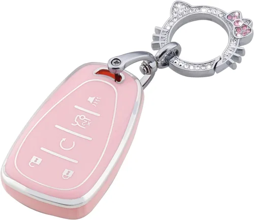 Vista 23 de Pangpai Funda para llavero rosa para Jeep, funda de protección de TPU suave con llavero brillante compatible con Jeep Grand Cherokee Renegade