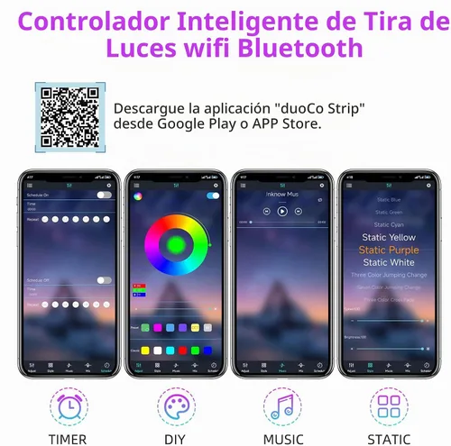 Vista 4 de RGBZONE Smart Bluetooth RGB LED Controlador para 4-PIN 5050/3528 Tira de luces
