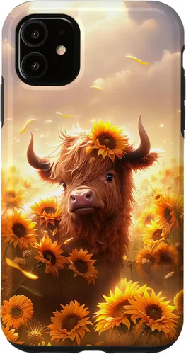 Vista 8 de Cute Scottish Highland Cow Sunflower Western Country Farm Case for iPhone 16