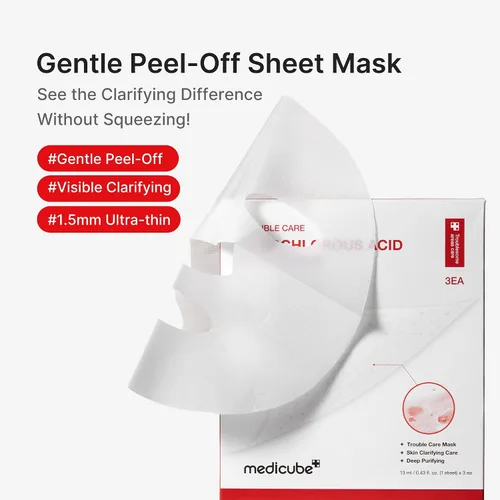 Vista 2 de medicube Mascarilla Exfoliante de Ácido Hipocloroso 3EA Mascarilla de Lámina Despegable para Exceso de Sebo, Poros y Puntos Negros Pantenol