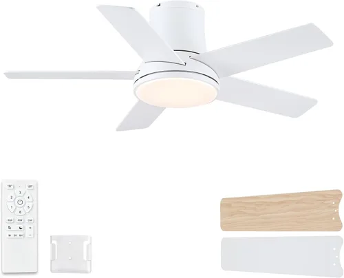Vista 13 de Ventiladores de techo de 42 pulgadas con luces y control remoto, ventilador de techo negro de montaje empotrado para dormitorio, sala de estar