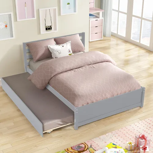 Vista 12 de HomSof Cama individual con 2 cajones, madera maciza, no necesita somier, gris