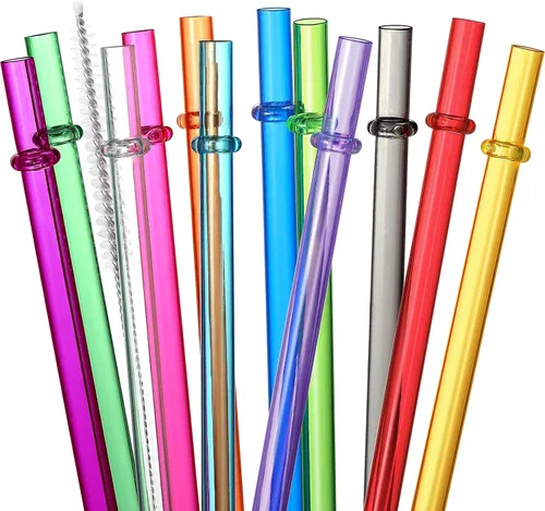 Vista 10 de Paquete de 24 popotes de plástico reutilizables altamente transparentes con 4 cepillos de limpieza, popotes de 10.5 pulgadas de largo, popote