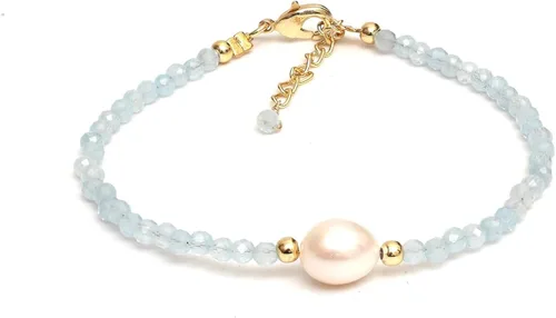 Vista 24 de Gempires - Pulseras de cuentas de cristal hechas a mano con joyería de perlas de agua dulce hipoalergénicas, chapadas en oro de 7.5 pulgadas