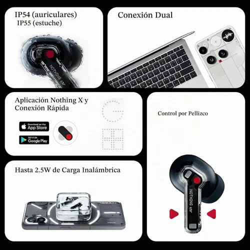 Vista 2 de Nothing Auriculares inalámbricos Bluetooth, auriculares híbridos ANC inteligentes de 45 dB, aumento de graves profundos de 0.433 in, audio de alta