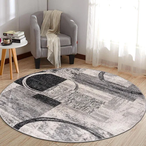 Vista 28 de Rugshop - Alfombra contemporánea con diseño abstracto de círculos, alfombra con respaldo de yute para entrada, cocina o habitación pequeña, marrón