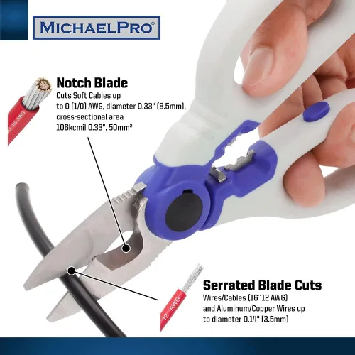 Vista 3 de MichaelPro MP010025 - Tijeras de electricista de acero inoxidable de 6 pulgadas Tijeras multiusos resistentes Corta cables y cable suave, funda
