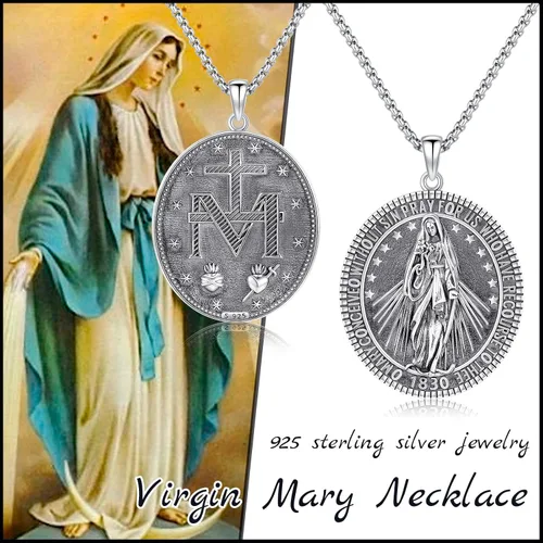 Vista 6 de StoryEtain 925 Sterling Silver St MichaelKnight TemplarVirgin Mary Medal Necklace Religious Jewelry Gifts for Men Women