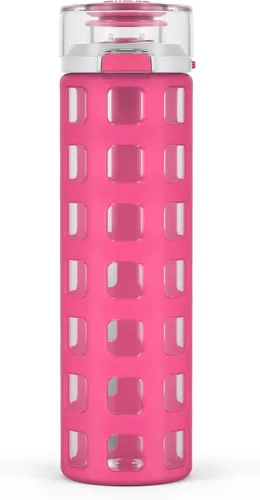 Vista 14 de Ello Syndicate - Botella de agua de vidrio reutilizable de 20 onzas con tapa abatible a prueba de fugas de un solo toque, funda protectora