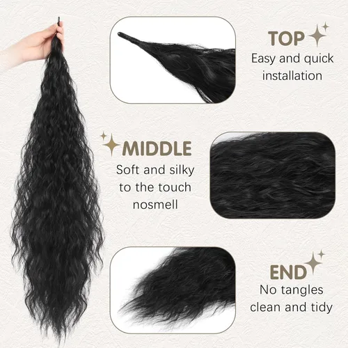 Vista 3 de Gx Beauty Extensión de cola de caballo flexible de 32 pulgadas, extensión de cola de caballo rizada de maíz largo, extensión de cola de caballo