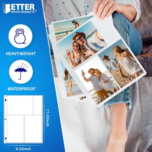 Vista 7 de Better Office Products Hojas de repuesto para álbum de fotos, formato mixto de 4 x 6 pulgadas, peso pesado, 3 anillos transparentes de diamante, 150