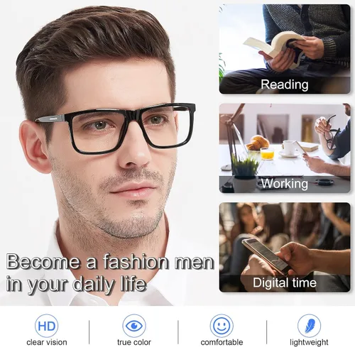 Vista 4 de MARE AZZURO Gafas de Lectura Cuadradas Grandes +1.0 para Hombre Lectores Grandes Cara Grande 1.0 1.25 1.5 1.75 2.0 2.25 2.5 2.75 3.0 3.5 4.0 5.0 6.0