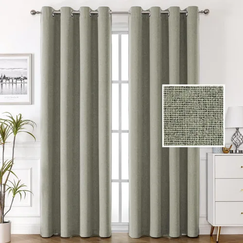 Vista 17 de H.VERSAILTEX Cortinas de lino 100% opacas, cortinas térmicas para sala de estar, cortinas de arpillera texturizadas con ojales de lino de doble