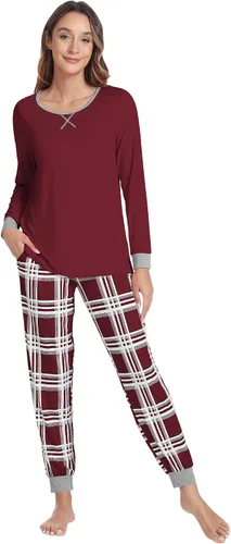Vista 23 de NACHILA Women's Pajamas Set-Viscose Made from Bamboo, Long Sleeve Sleepwear Top with Pants Comfy Pajama Soft 2 Piece Pjs B-aqua Green