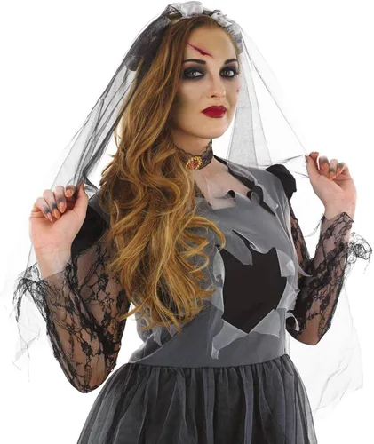 Vista 2 de fun shack Disfraz de novia de cadáver para mujer, disfraz de novia aterradora, vestido de novia zombi, disfraces de Halloween para mujer novia muerta
