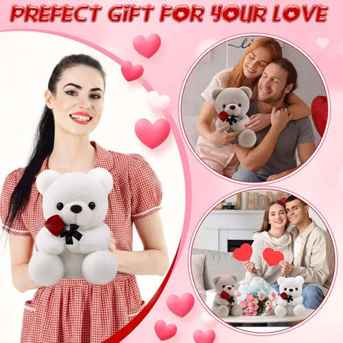 Vista 6 de 2 piezas de oso de peluche pequeño para el día de San Valentín de 13.78 pulgadas con rosa, blanco y marrón, osos de peluche suaves, regalos para San