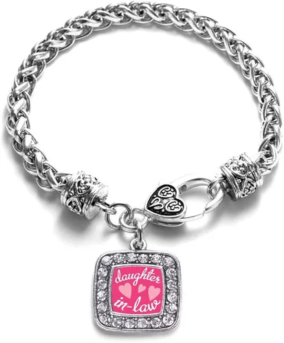 Vista 56 de Pulsera de dijes cuadrados de plata con joyería de circonita cúbica
