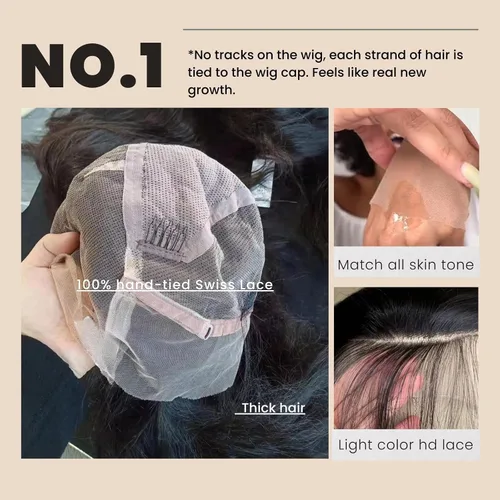 Vista 3 de Pelucas de cabello humano con encaje completo, ondulado, HD, transparente, hecho a mano, peluca de encaje entera hecha a mano, previamente