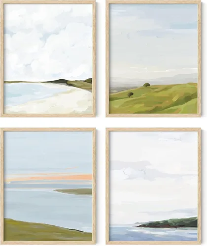 Vista 27 de HAUS AND HUES Arte de pared de montaña – Juego de 4 decoración de paisaje moderno de mediados de siglo, naturaleza y arte moderno Marco beige de 8