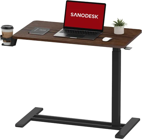 Vista 22 de SANODESK Escritorio móvil de pie con ruedas ocultas, escritorio neumático para laptop, carrito de computadora con ruedas móviles, altura ajustable