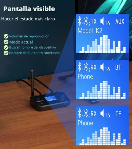 Vista 5 de KAIY - Transmisor Bluetooth para TV a auriculares duales, adaptador AUX Bluetooth Adapter with LCD Display Adjustable Volume, Bluetooth Receiver