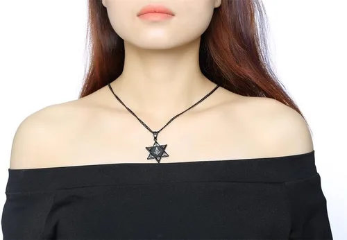 Vista 6 de UMtrade - Collar con colgante de estrella de David con circonita cúbica masónica y hexagrama masónico