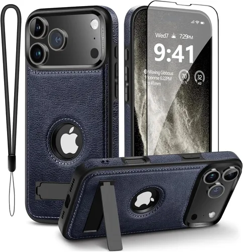 Vista 8 de Funda de cuero para iPhone 18 Pro de 6.3 pulgadas, compatible con Negro