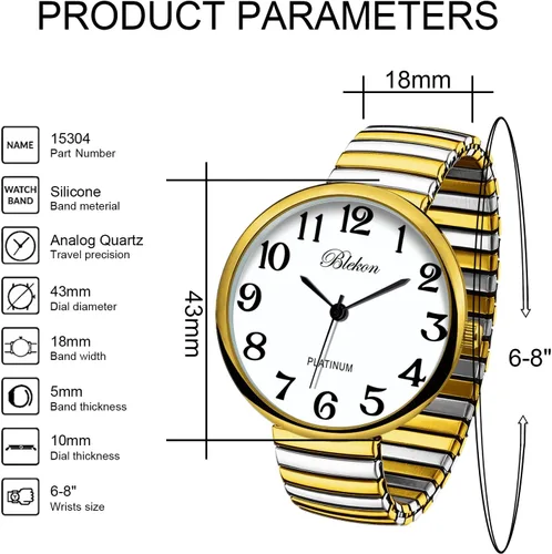 Vista 2 de Blekon Colecciones Nuevo reloj de moda PC21J con banda elástica de cara súper grande movimiento japonés PC21J