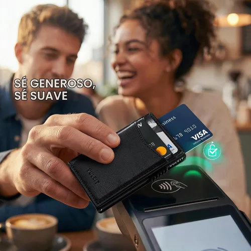 Vista 3 de VULKIT - Billeteras delgadas para hombre; tarjetero desplegable con bloqueo de interferencia de radiofrecuencia; billetera de metal de diseño Negro