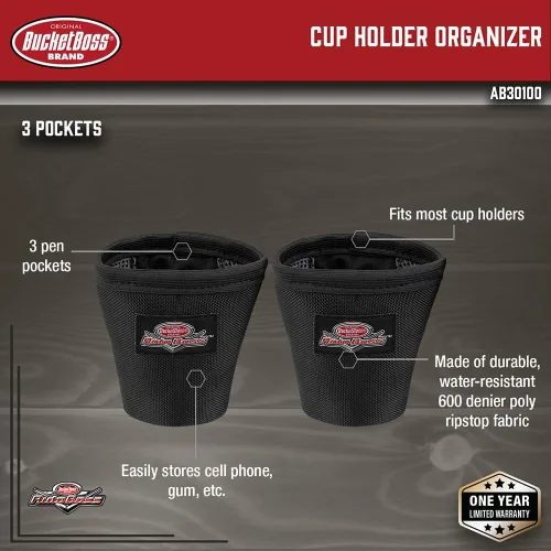 Vista 2 de Bucket Boss - Organizador de portavasos AutoBoss, Auto Boss (AB30100), color negro