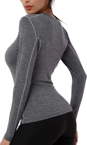 Vista 4 de NELEUS - Camisa deportiva de compresión atlética, de manga larga, para mujer, dry fit, paquete de 3