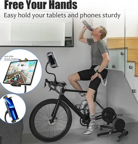 Vista 2 de Charchendo Soporte para tableta de cinta de correr de cuello de cisne, ajuste universal para bicicleta elíptica/bicicleta de giro/bicicleta