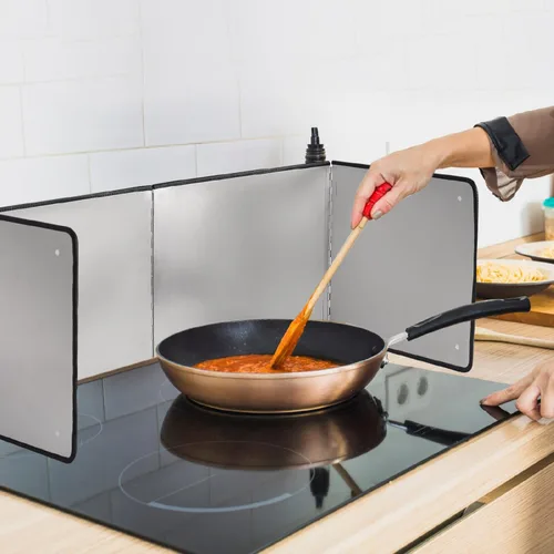 Vista 6 de Protector de salpicaduras plegable Pantalla de salpicaduras de aceite antiadherente extra alta de 15.7 pulgadas para cocinar y freír en la estufa