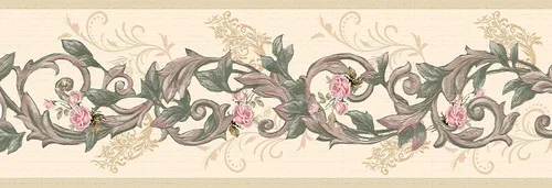 Vista 5 de Dundee Deco Papel tapiz con borde para despegar y pegar DDAZBD9125, flores florales verdes y rosadas sobre bordes de pared, diseño retro, 15 pies x
