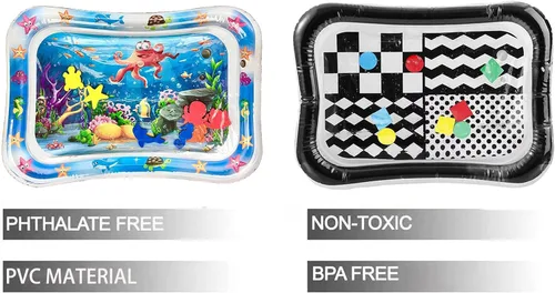 Vista 2 de PandaEar Paquete de 2 Alfombrillas de Agua para Tiempo Boca Abajo para Bebé, Alfombrillas de Juego de Agua Inflables Juguetes para Bebés Recién
