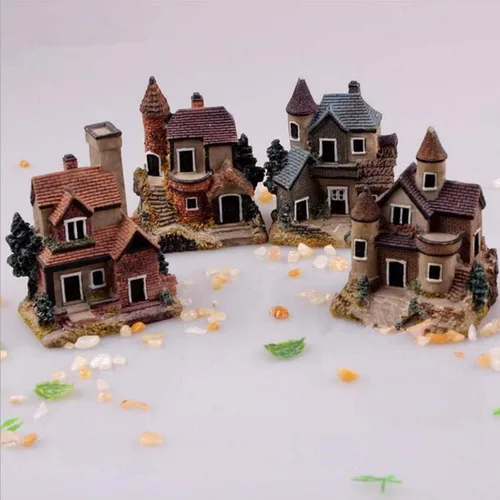 Vista 9 de 4 piezas de casa en miniatura de hadas, jardinería, micro paisaje, pueblo, piedra, bonsái, terrario, manualidades, adornos, accesorios, decoración