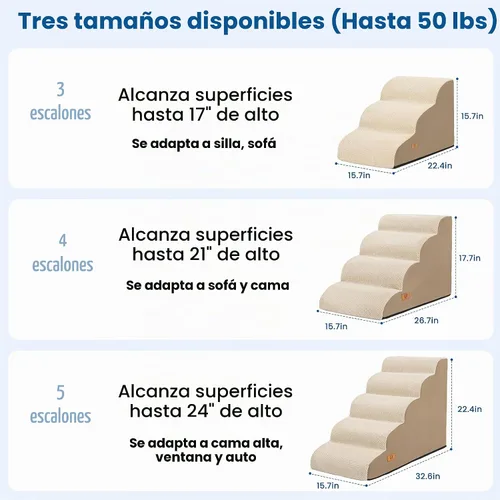 Vista 2 de Dog Steps for Bed and Couch, Pet Stairs for Small Dogs and Cats, Khaki Caqui