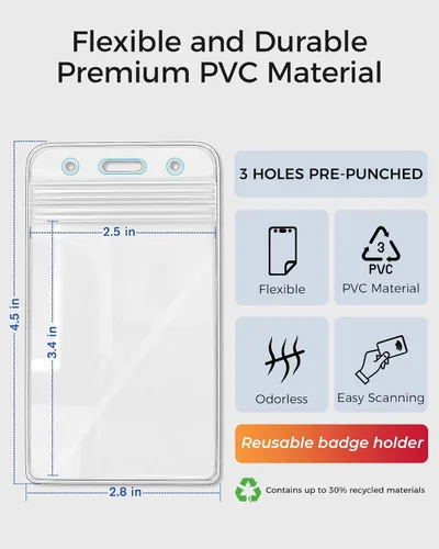Vista 2 de KTRIO Paquete de 50 soportes verticales transparentes para tarjetas de identificación con cremallera resellable Se adapta a tarjetas estándar