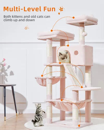 Vista 71 de Taoqimiao Árbol para gatos de 57.5 pulgadas, torre para gatos de interior para adultos, condominio extragrande para gatos, 8 postes rascadores