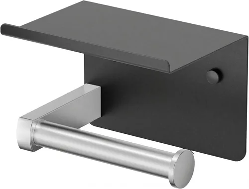 Vista 18 de Portarrollos de papel higiénico con estante, montaje en pared adhesivo o con tornillos, portarrollos de papel higiénico para baño, dispensador