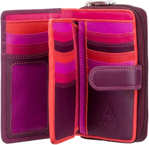 Vista 2 de RIO 13 - Cartera grande de piel suave para mujer, ciruela fucsia, Cartera grande