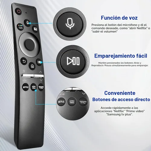 Vista 4 de Control remoto por voz para Samsung Smart TV, control remoto universal, compatible con todos para Samsung TV, LED, QLED, UHD, SUHD, HDR, marco LCD