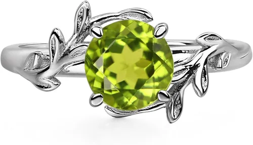 Vista 15 de Luo Anillos de Plata de Ley 925 de 7MM con Forma Redonda y Piedras Preciosas, Anillos de Compromiso con Diseño de Hoja, Anillos de Promesa