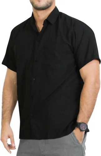 Vista 3 de LA LEELA Camisas casuales de manga corta con botones para hombre, para playa, verano, color liso, para trabajo, vacaciones, campamento, camisas