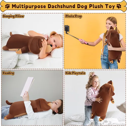 Vista 9 de Peluche de perro salchicha grande de 19 pulgadas, lindo peluche de perro Weiner, juguete de peluche de perro salchicha grande, lindo animal